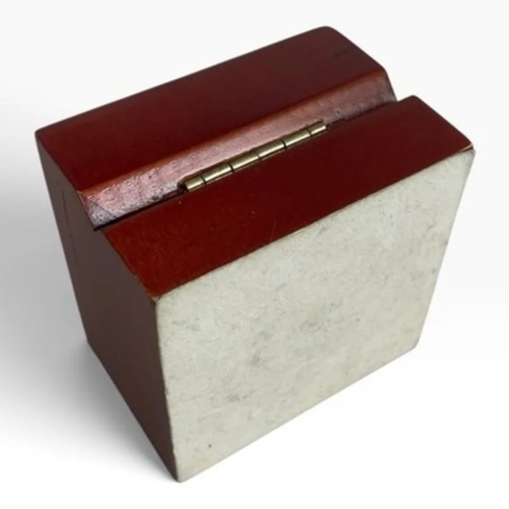 Glossy Mahogany Wood Double Slot Ring Box Set of 2 White Leather Interior